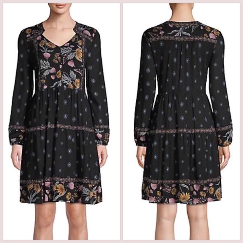 STYLE & CO | Black Peasant Boho Long Sleeve Dress